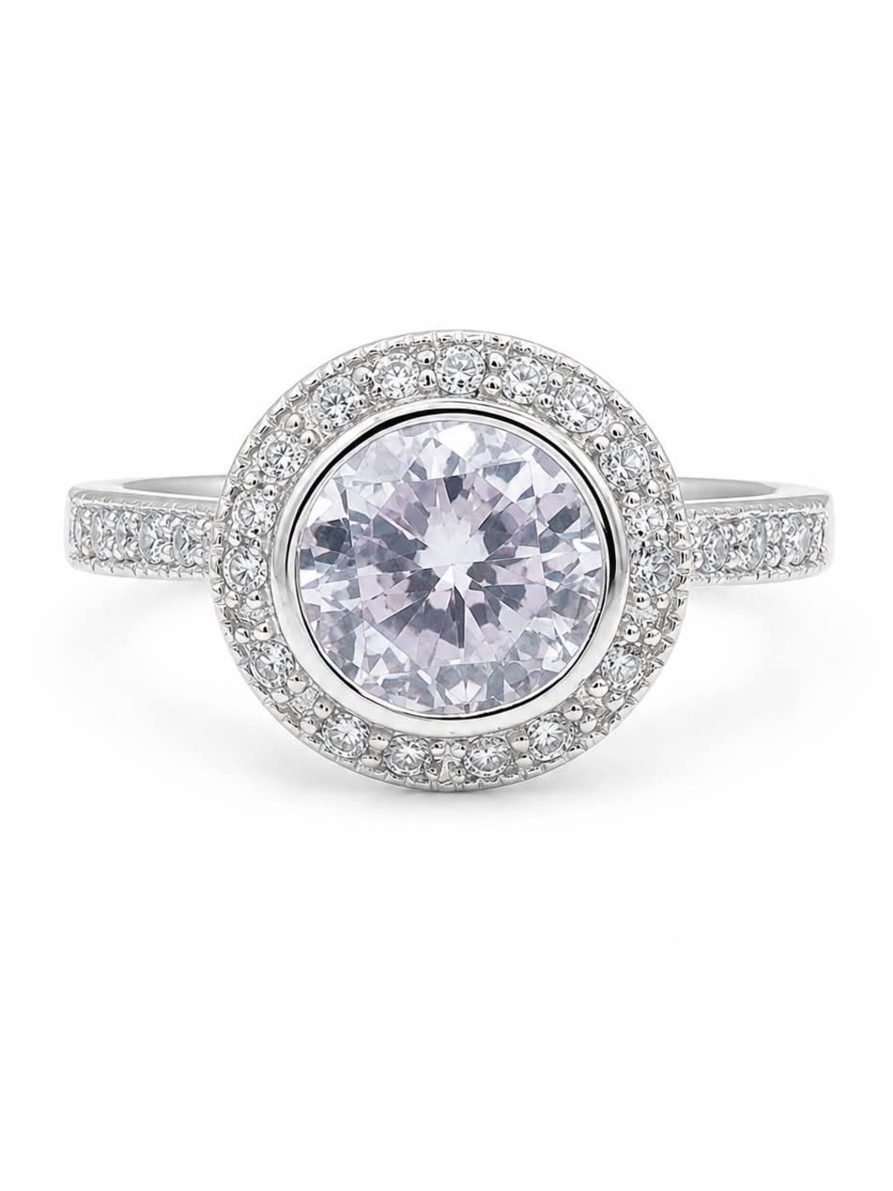 Classic Halo Round Cubic Zirconia Ring - White